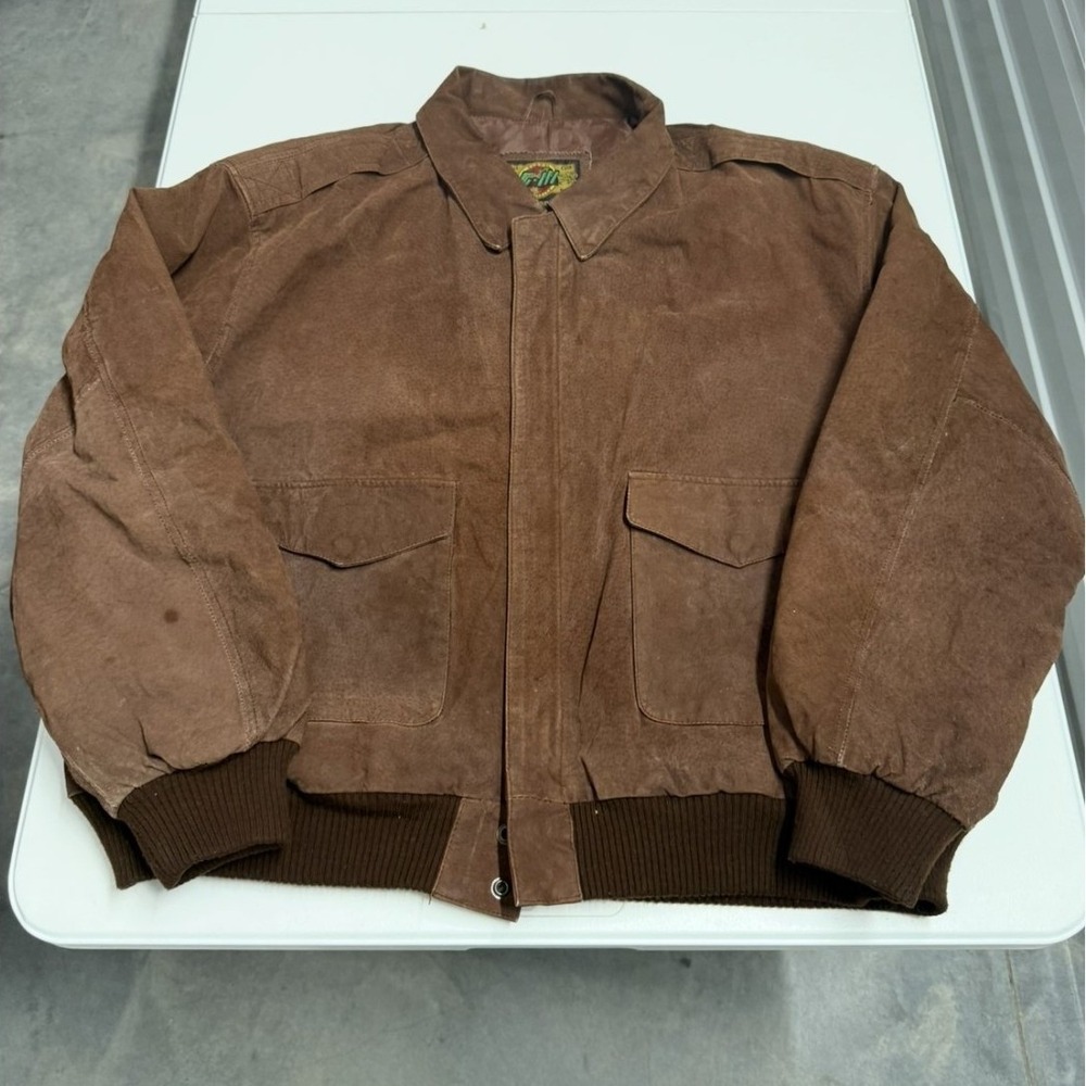 G-III Global Identity Brown Suede Leather Bomber Jacket Mens XXL Vintage Aviator